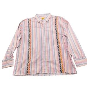 PJ Mark Shirt Womens 2XLarge Pink Multi Stripe Scroll French Cuffs VTG Korea NWT